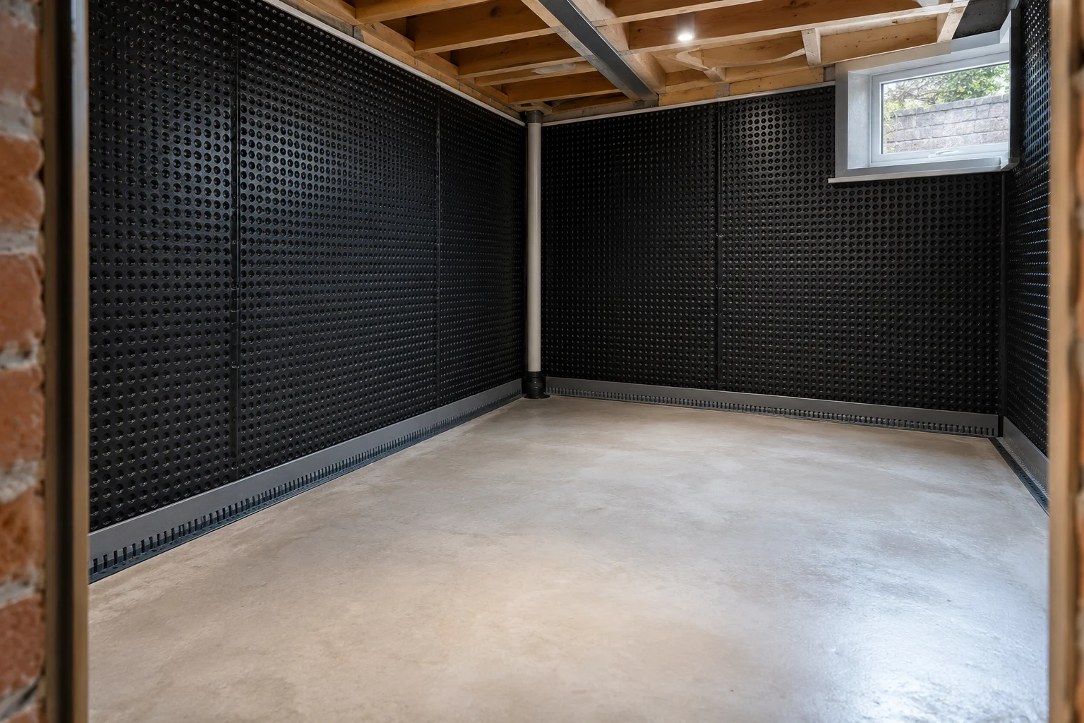 Illustrative basement cavity-drain membrane and perimeter drainage detail