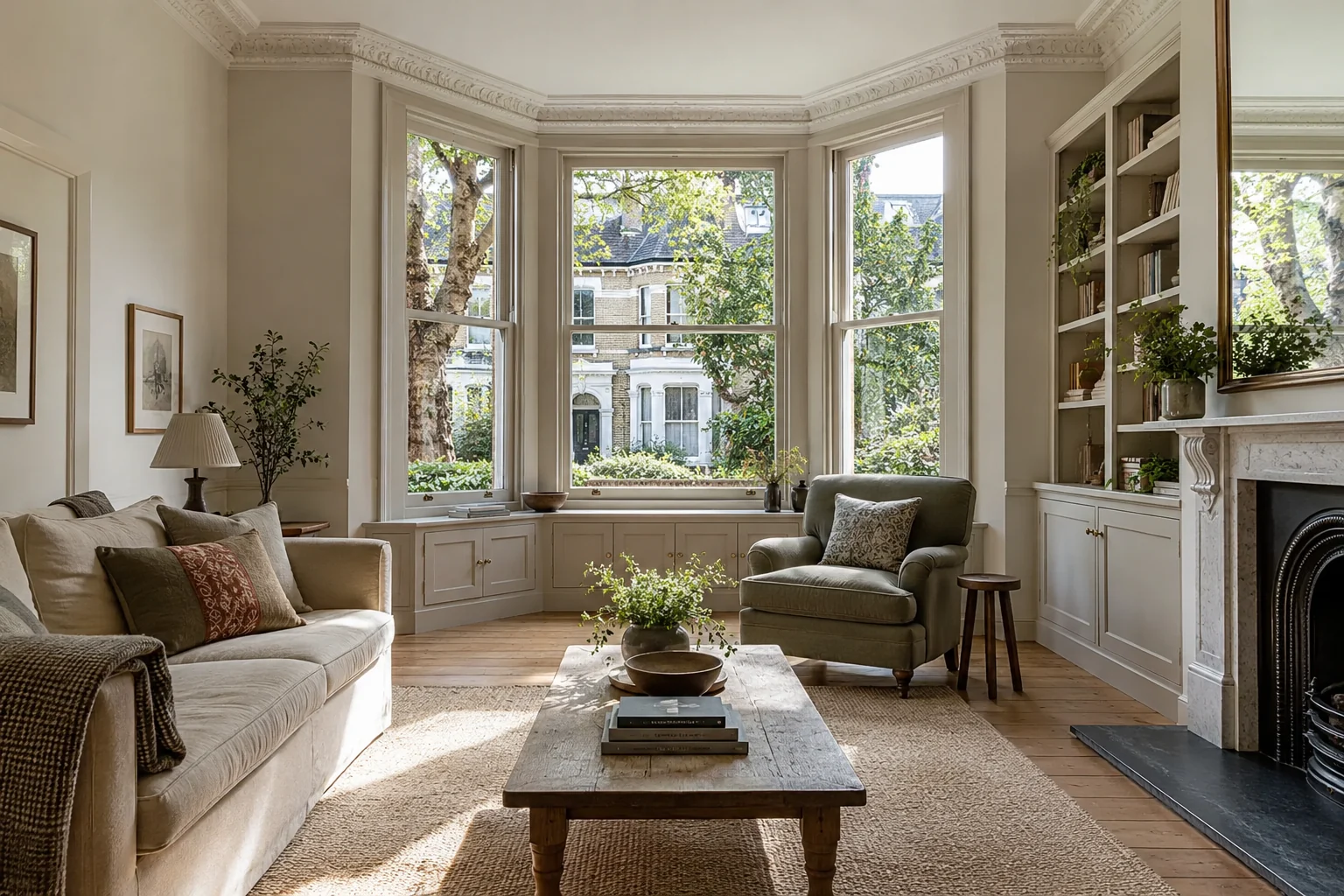 Illustrative concept of a refurbished bay-window room with retained proportions.