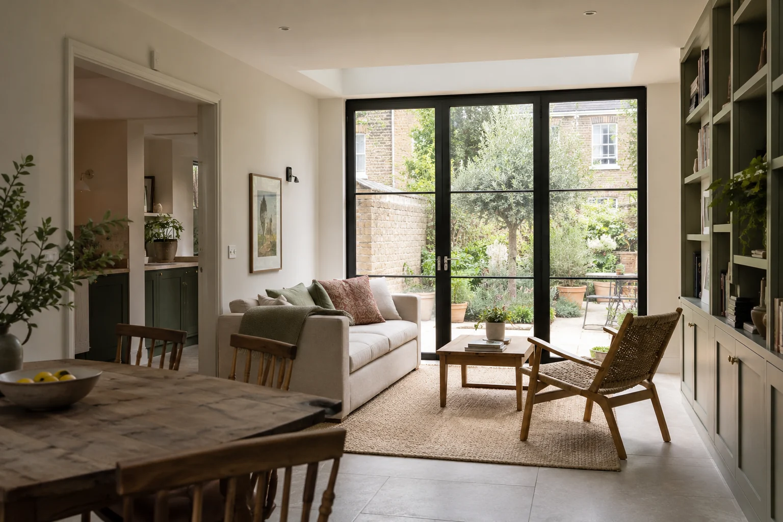 Illustrative concept of a practical garden-facing room connected to the existing house.