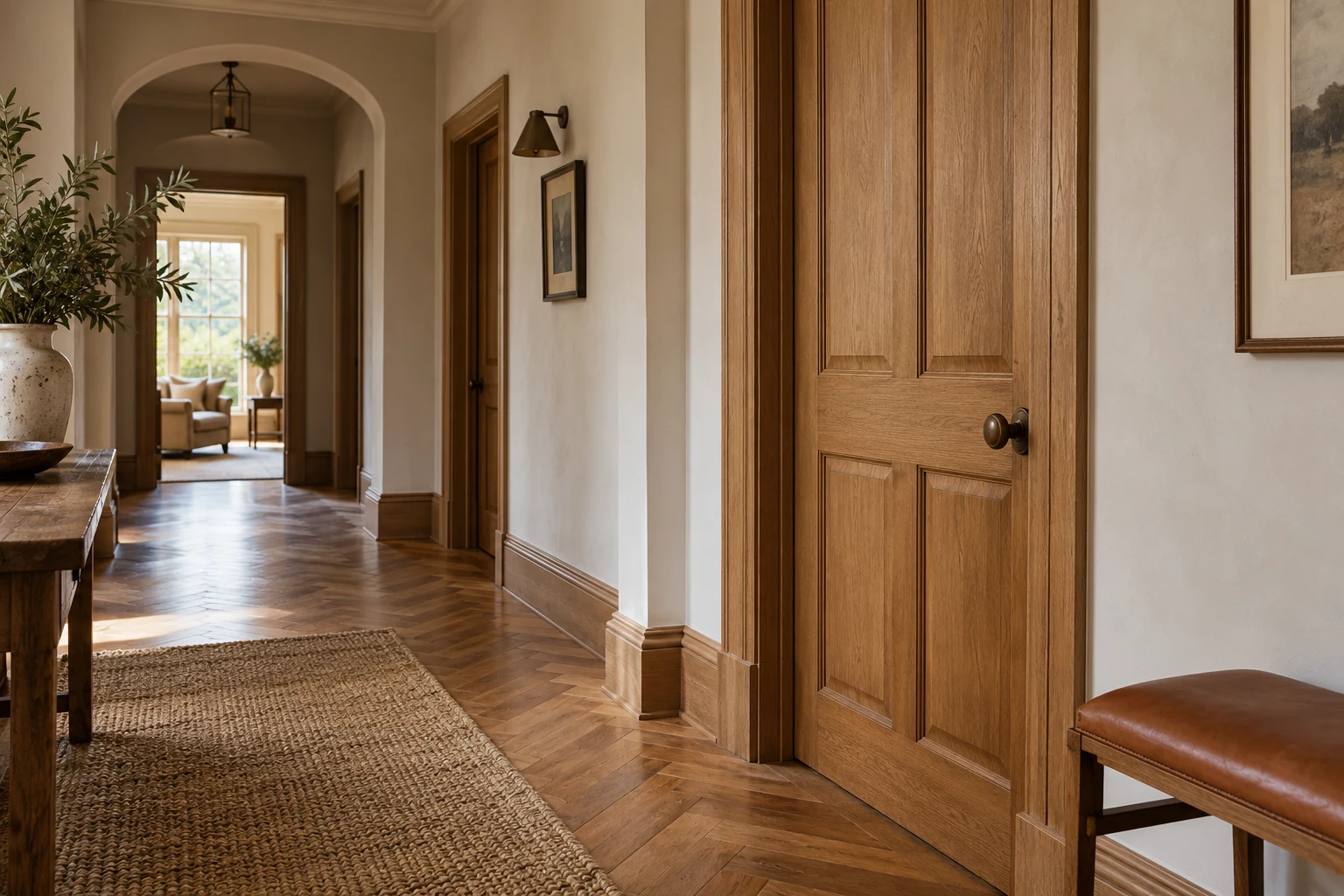 Illustrative internal door with neatly fitted architrave and skirting