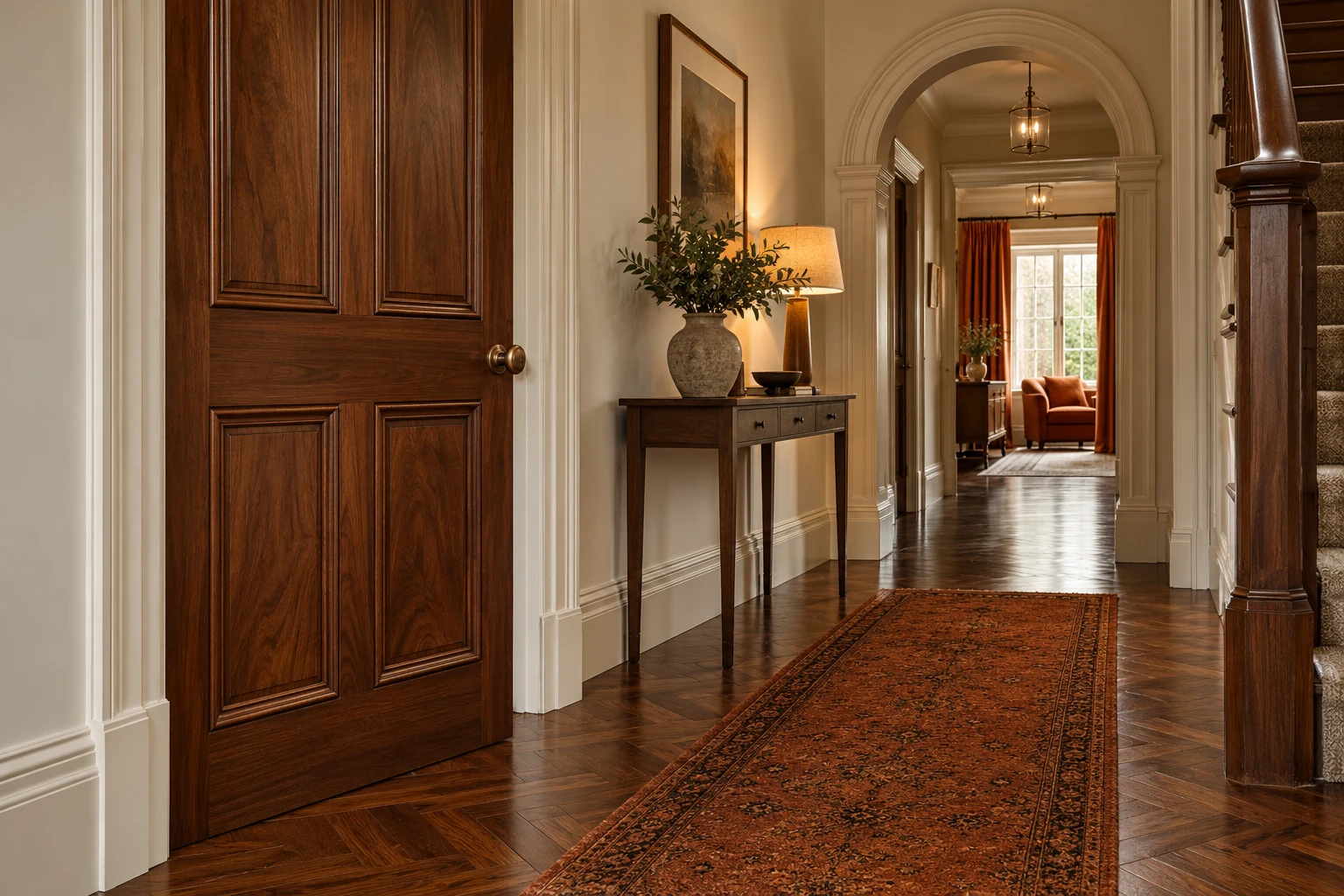 Illustrative internal door with neatly fitted architrave and skirting