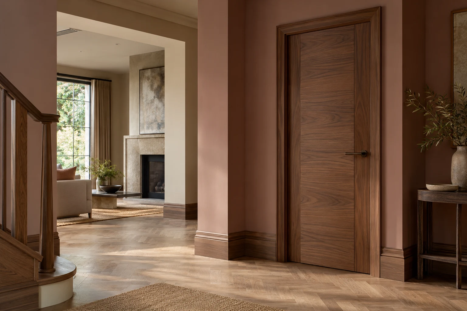 Illustrative internal door with neatly fitted architrave and skirting