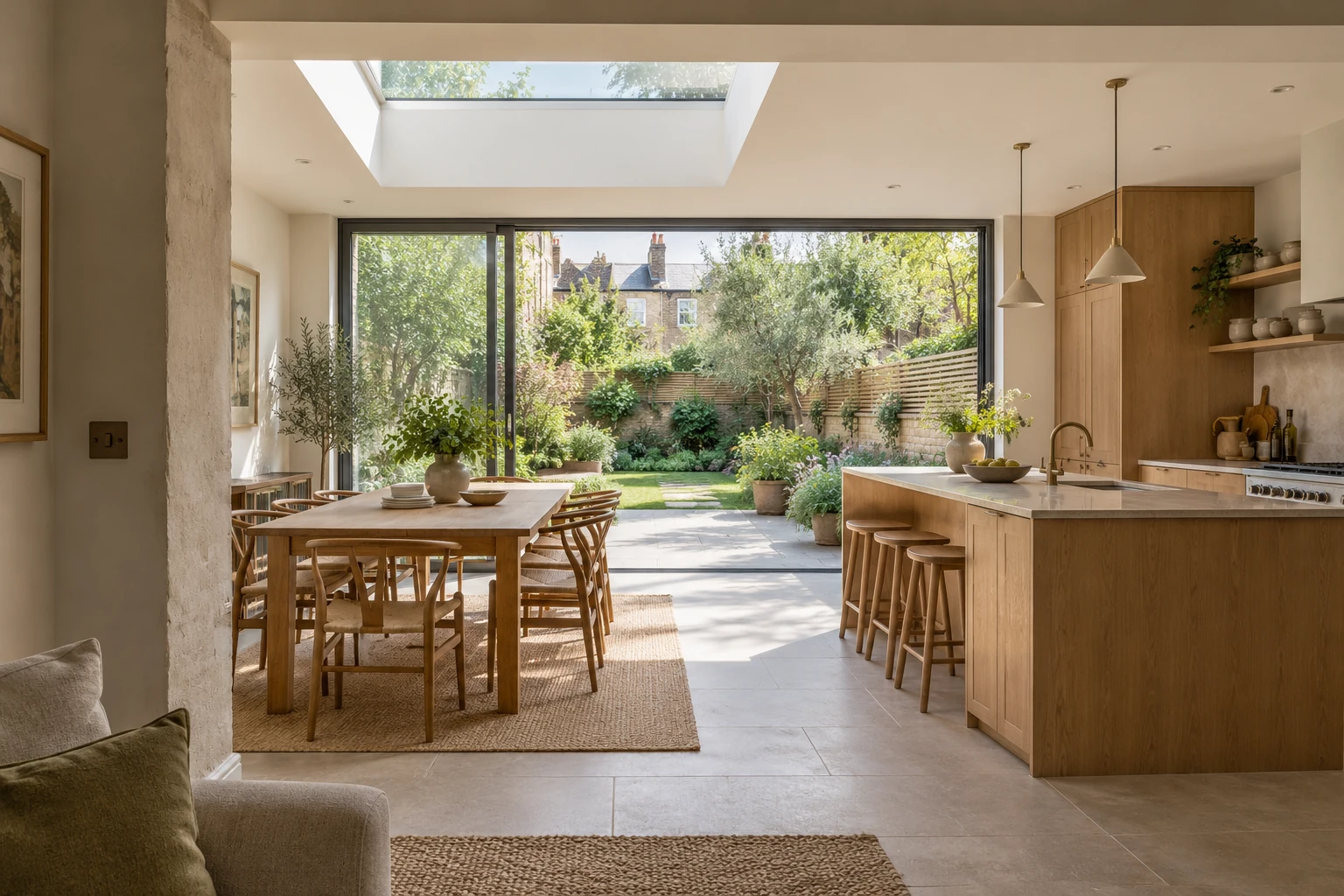 Concept view from the original rooms into a garden-facing extension of a London period townhouse