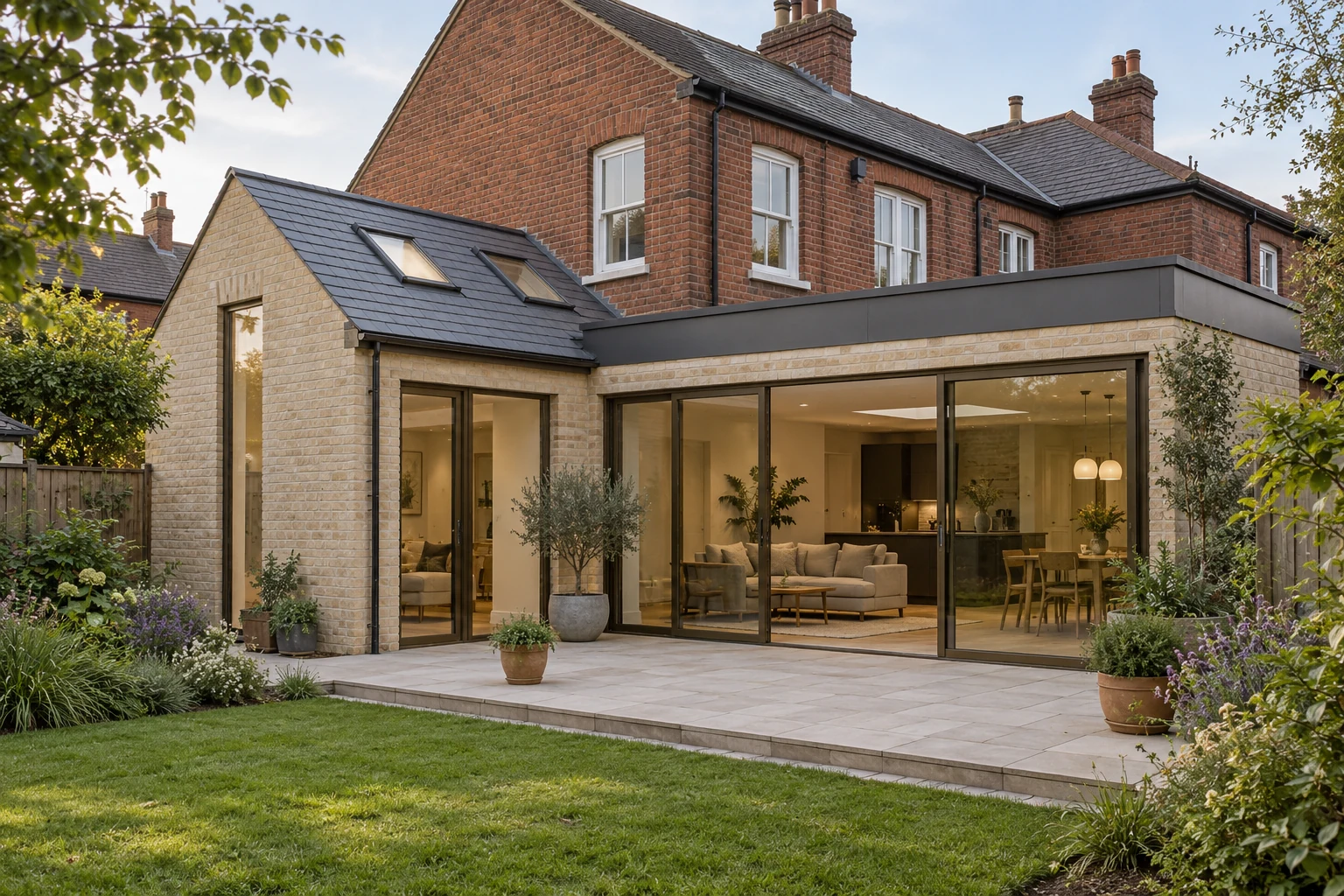Concept wraparound side and rear extension to a red-brick Edwardian semi