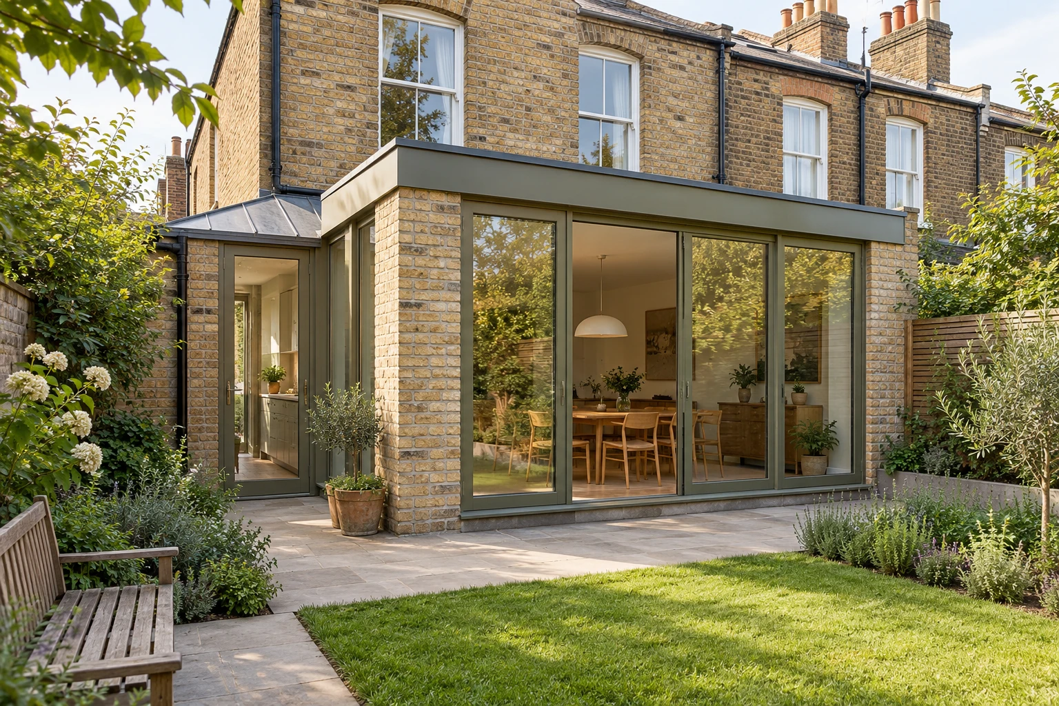 Concept wraparound side and rear extension to a compact stock-brick terrace