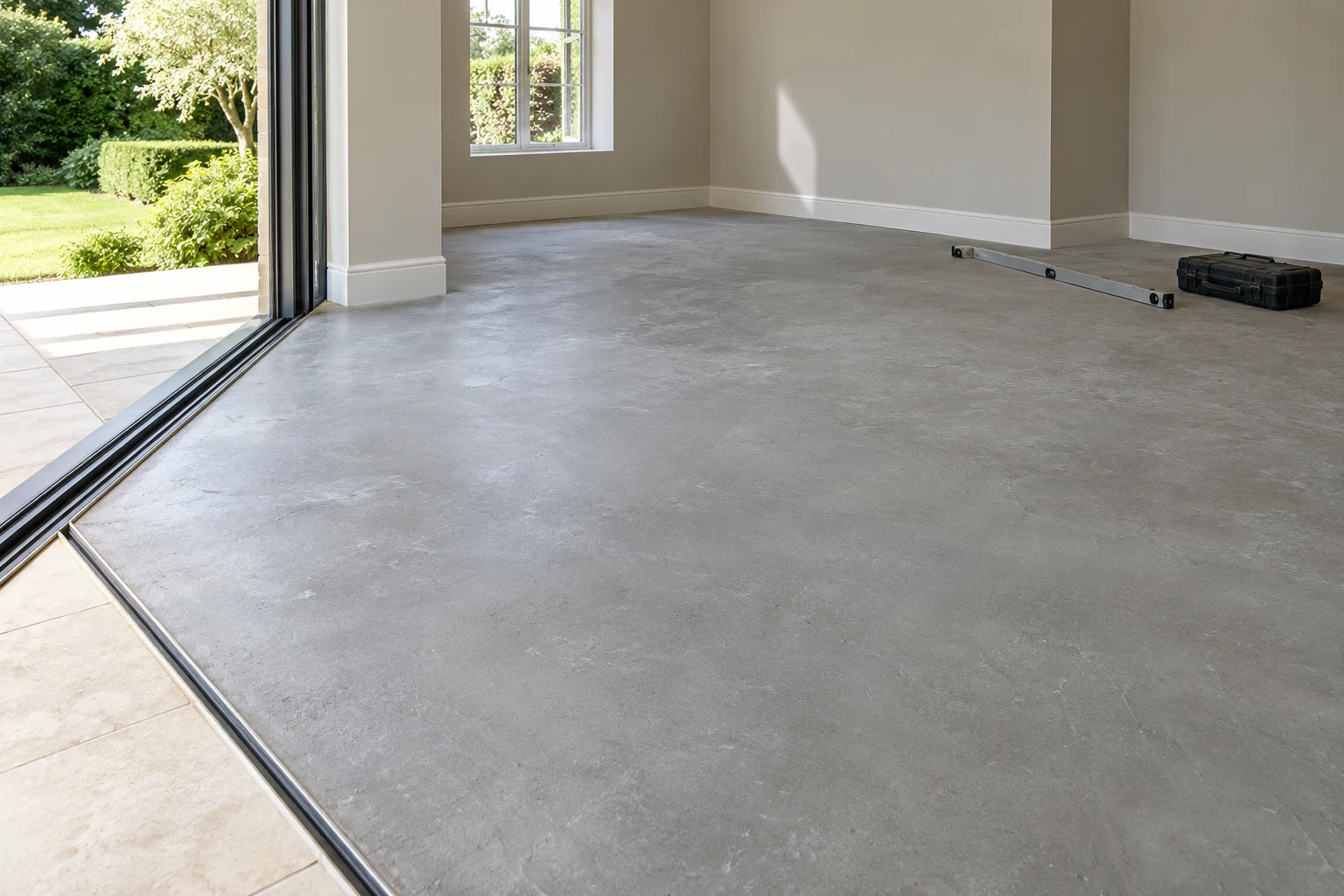 Illustrative prepared mineral subfloor with a straightedge