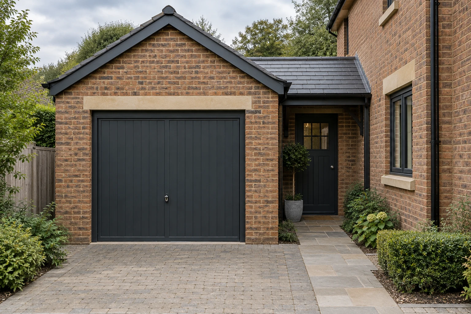 Concept visualisation of an imagined British building with an existing timber garage door