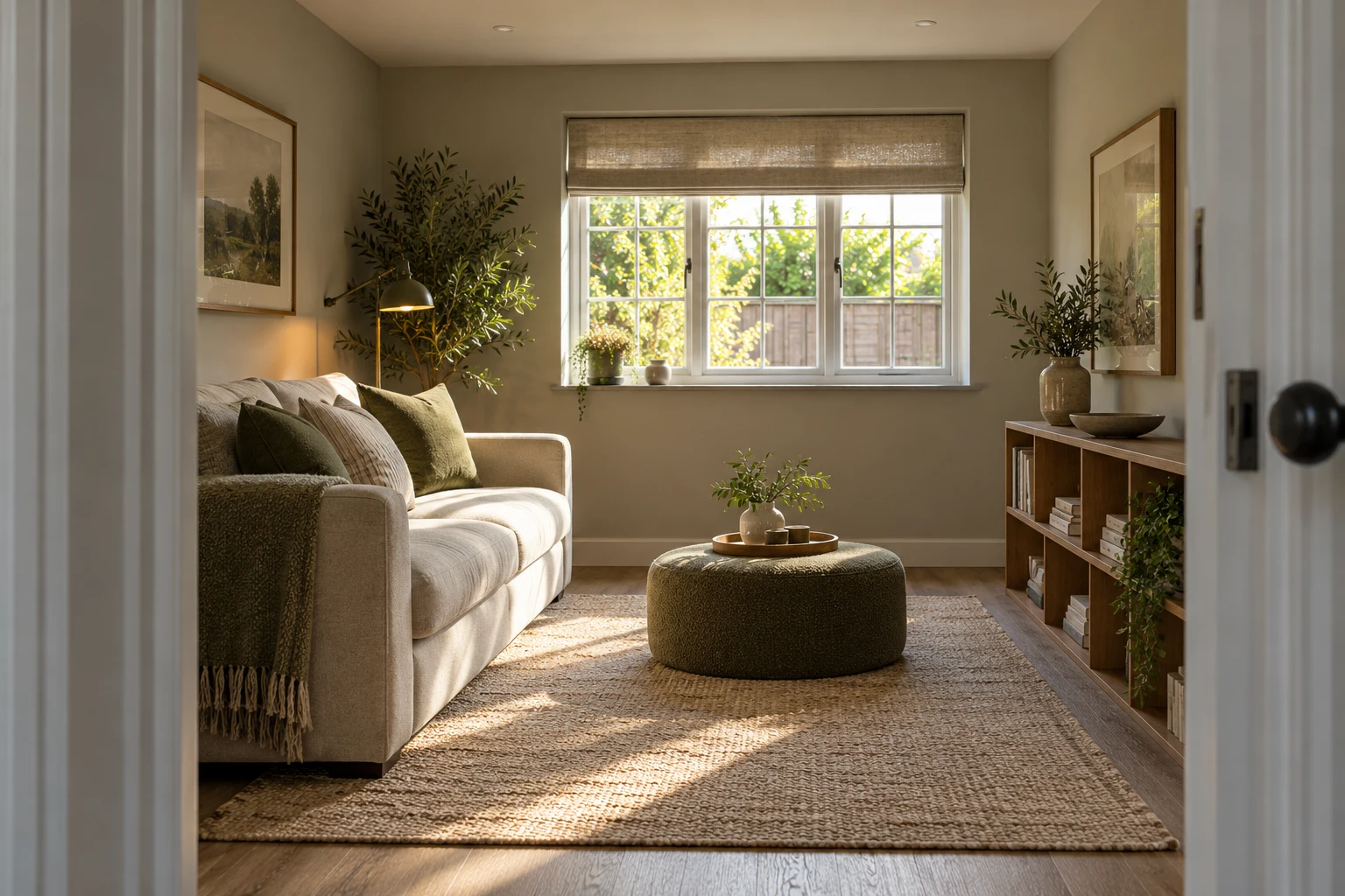 Illustrative converted garage arranged as a family sitting room