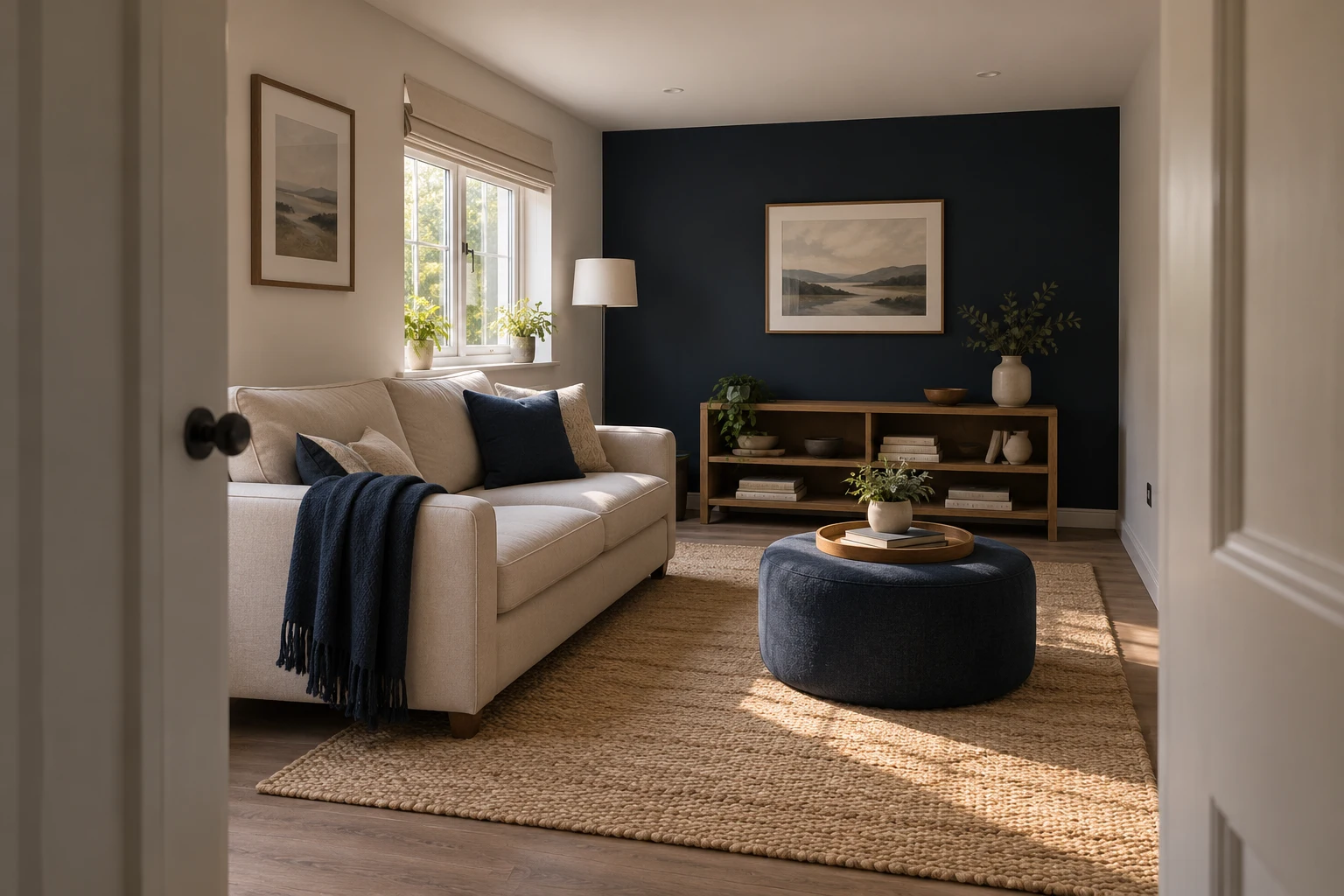 Illustrative converted garage arranged as a family sitting room