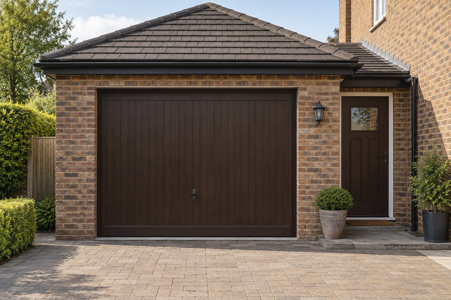 Concept visualisation of an imagined British building with an existing timber garage door