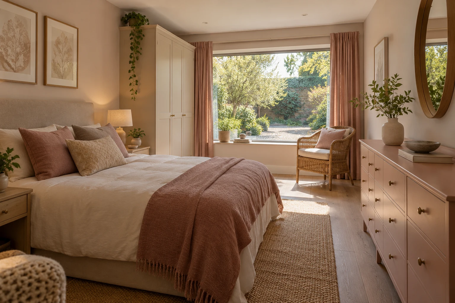 Illustrative former garage arranged as a carefully furnished small ground-floor bedroom