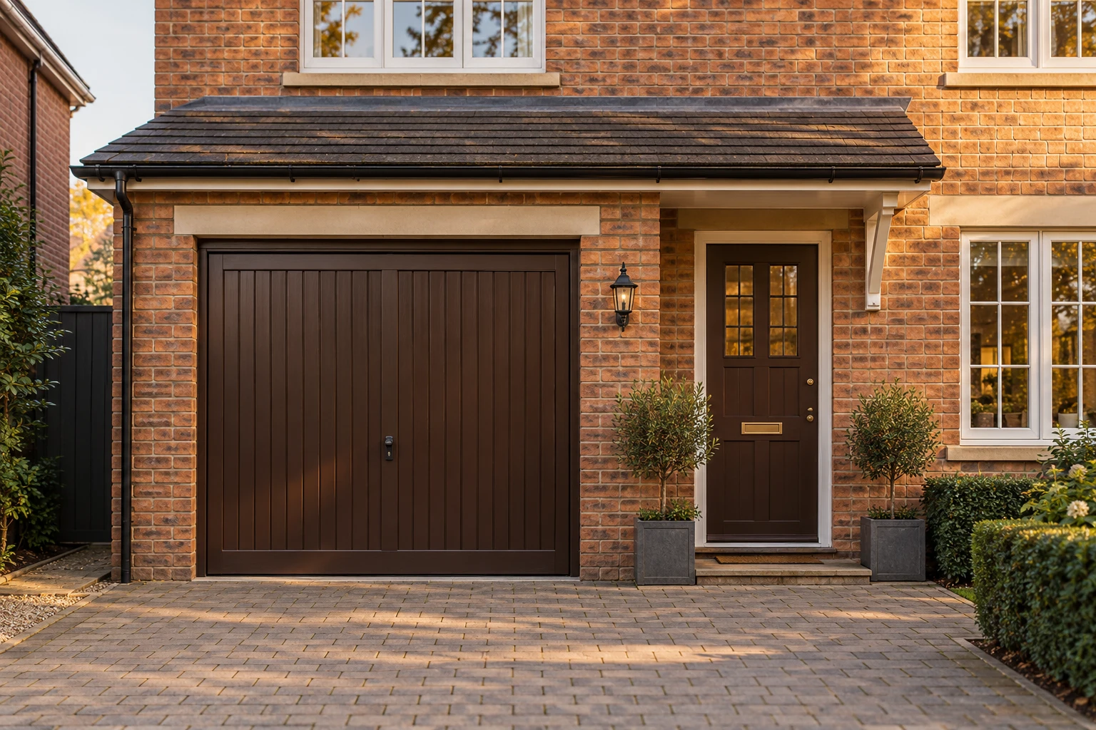 Concept visualisation of an imagined British building with an existing timber garage door