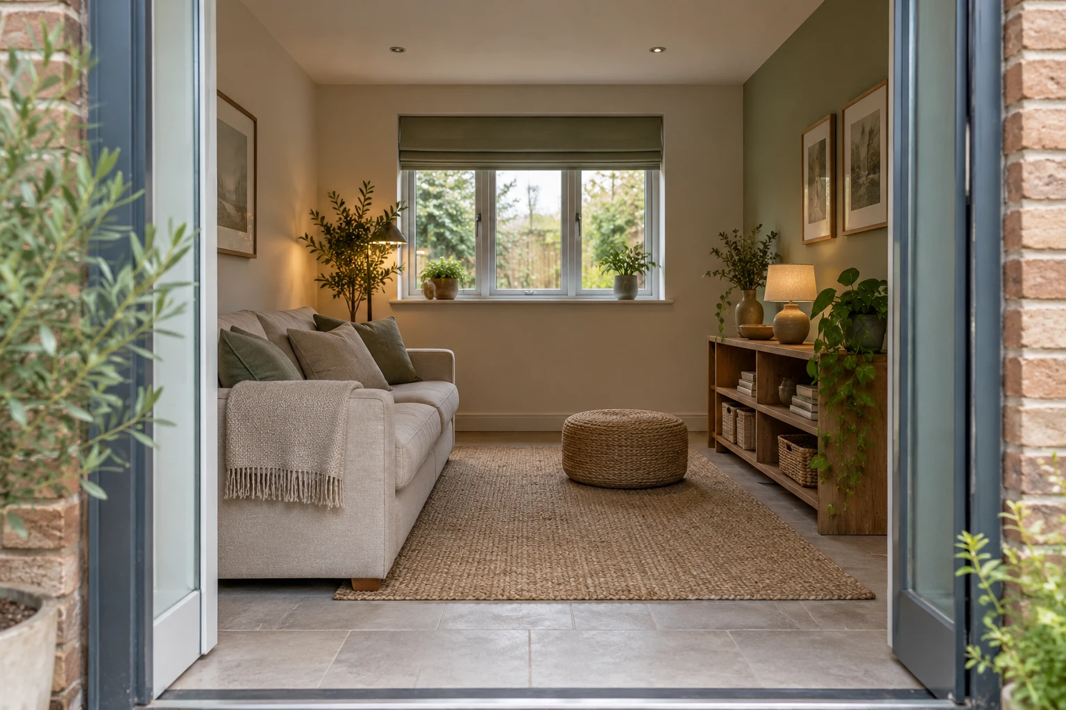 Illustrative converted garage arranged as a family sitting room