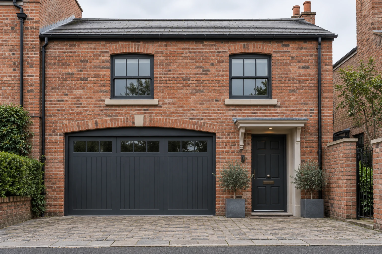 Concept visualisation of an imagined British building with an existing timber garage door