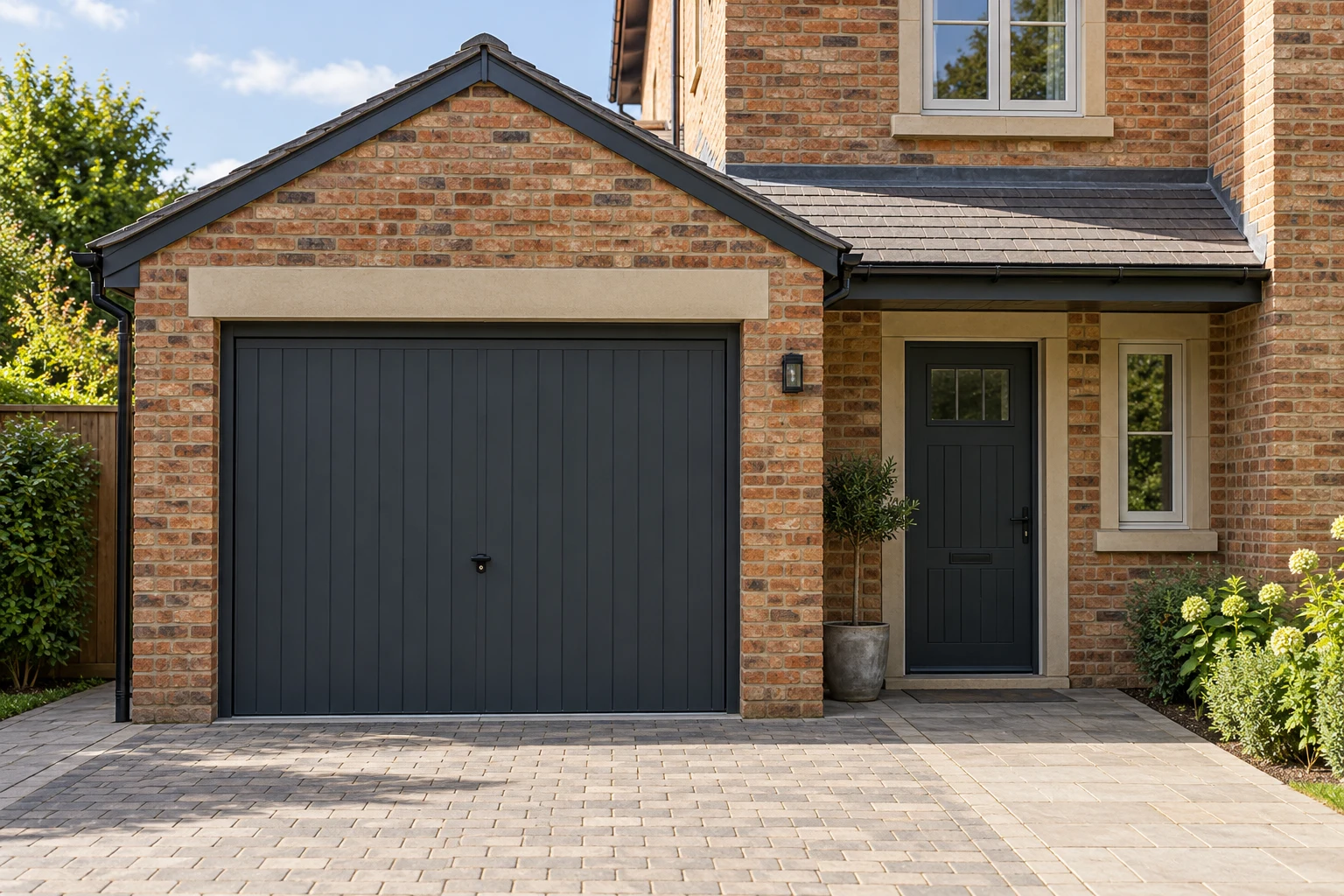 Concept visualisation of an imagined British building with an existing timber garage door