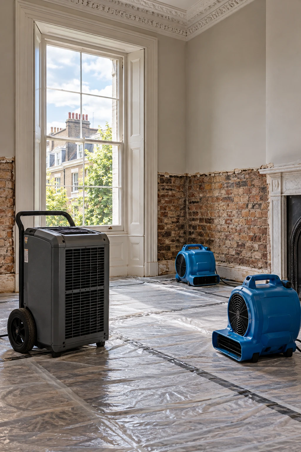 Illustrative water damage scene in a London property