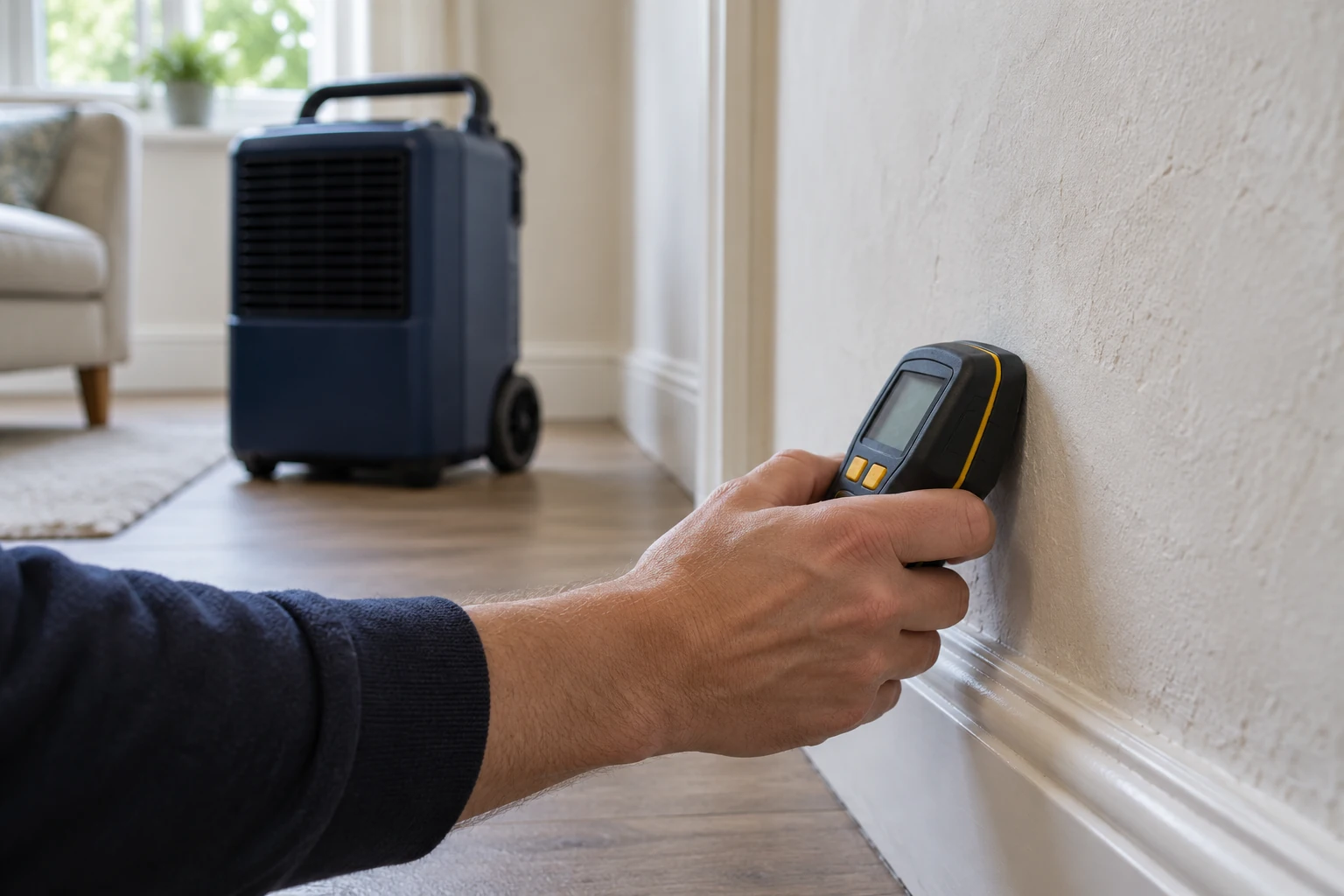 Illustrative moisture assessment at a plaster wall with no displayed measurement
