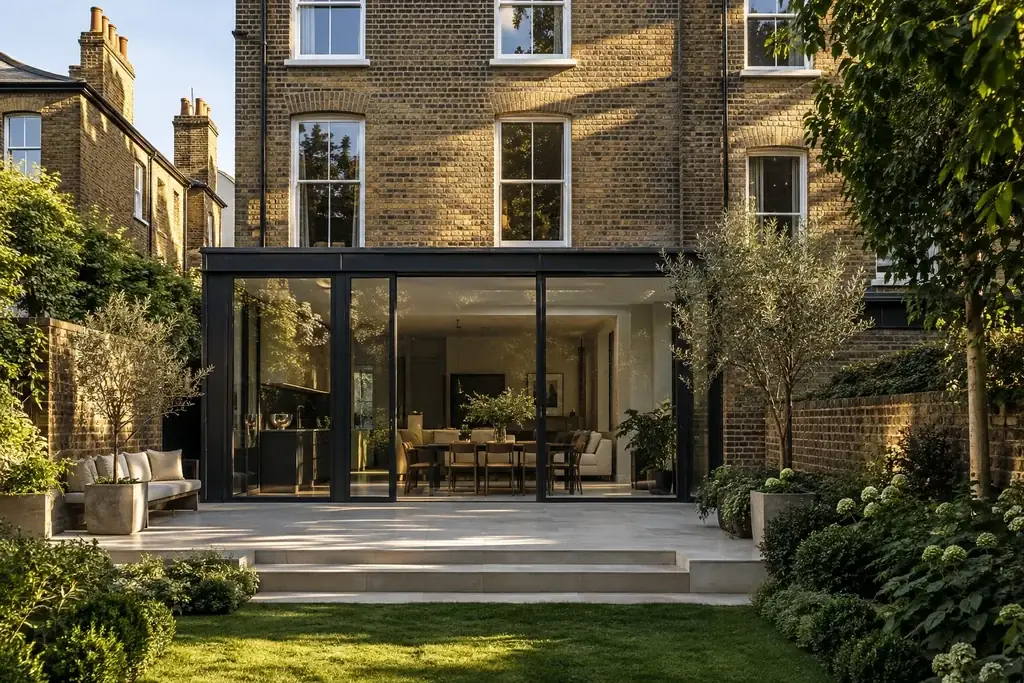 Illustration of a London period property with a glazed extension